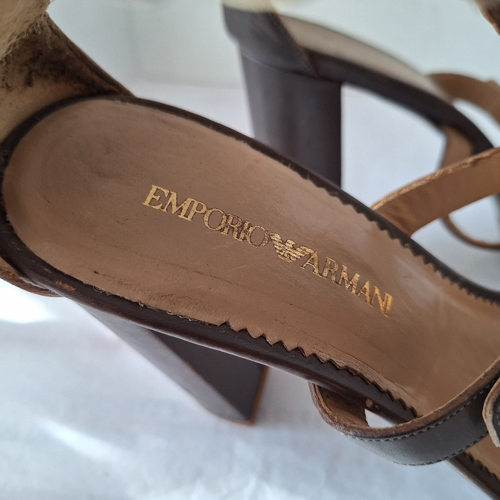 EMPORIO ARMANI LEATHER PLATFORM SANDAL SZ 11/ EU41 - Picture 12 of 13